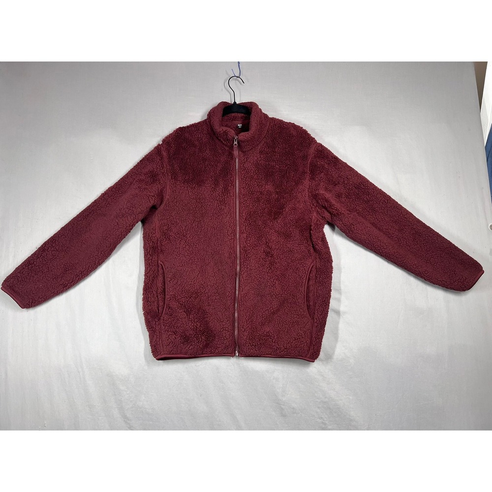 Uniqlo Fluffy Yarn Fleece Sherpa Full-Zip Jacket Burgundy Large Cozy Fall Chic